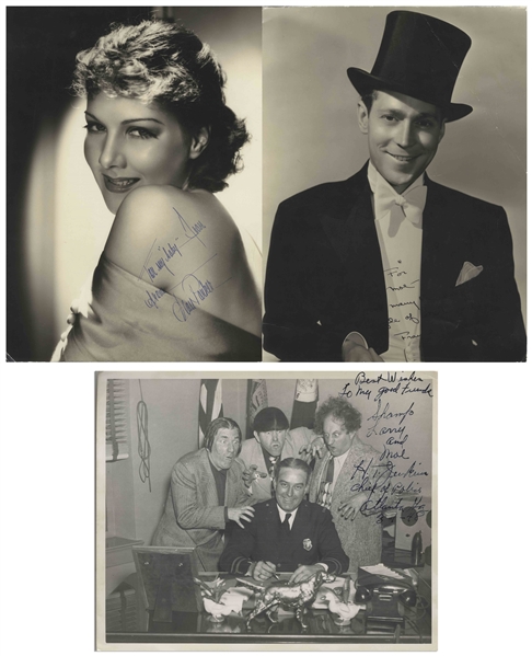 Moe Howard's Lot of 21 Signed Photos of Vaudeville Stars, Boxers, Actors, Including 2 by Loretta Young -- Most Inscribed to Either Moe Howard or His Daughter Joan -- 8'' x 10'' or Larger -- Very Good
